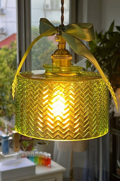 Matilda Emerald Patterned Glass Pendant Light