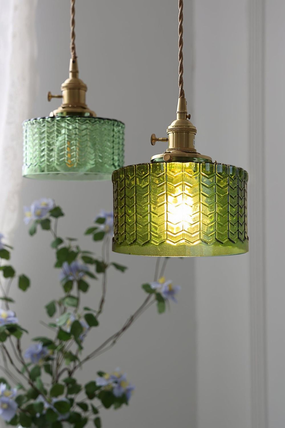 Matilda Emerald Patterned Glass Pendant Light