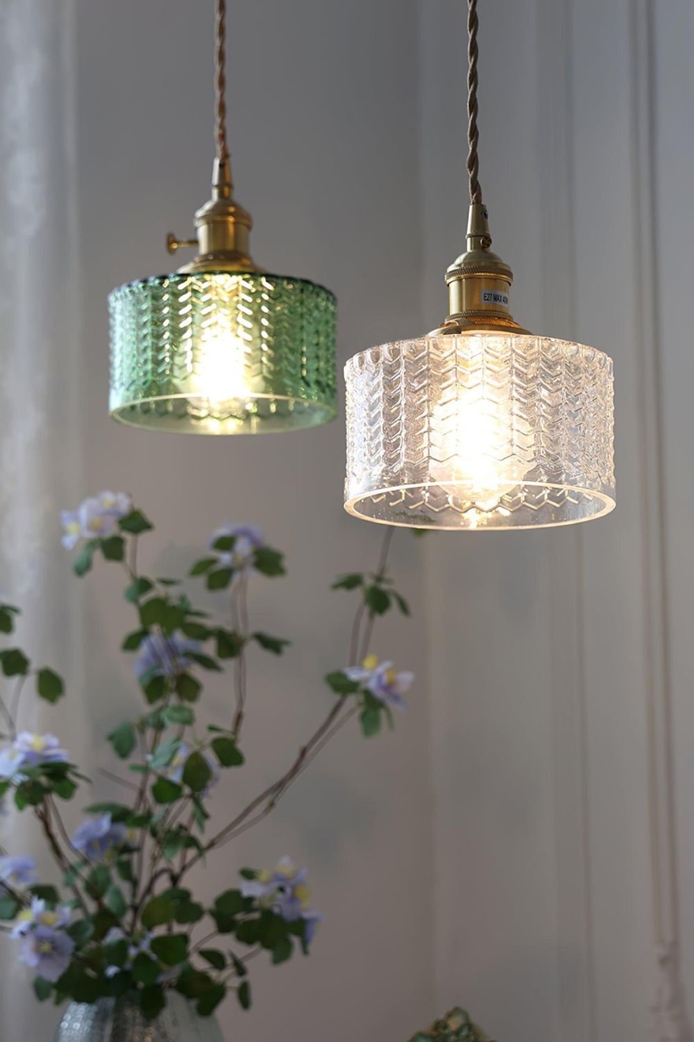 Matilda Emerald Patterned Glass Pendant Light