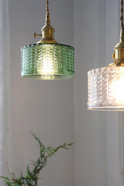 Matilda Emerald Patterned Glass Pendant Light