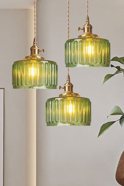 Matilda Emerald Patterned Glass Pendant Light