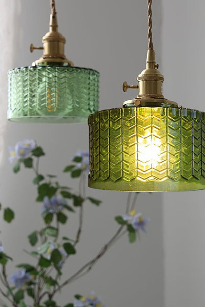 Matilda Emerald Patterned Glass Pendant Light