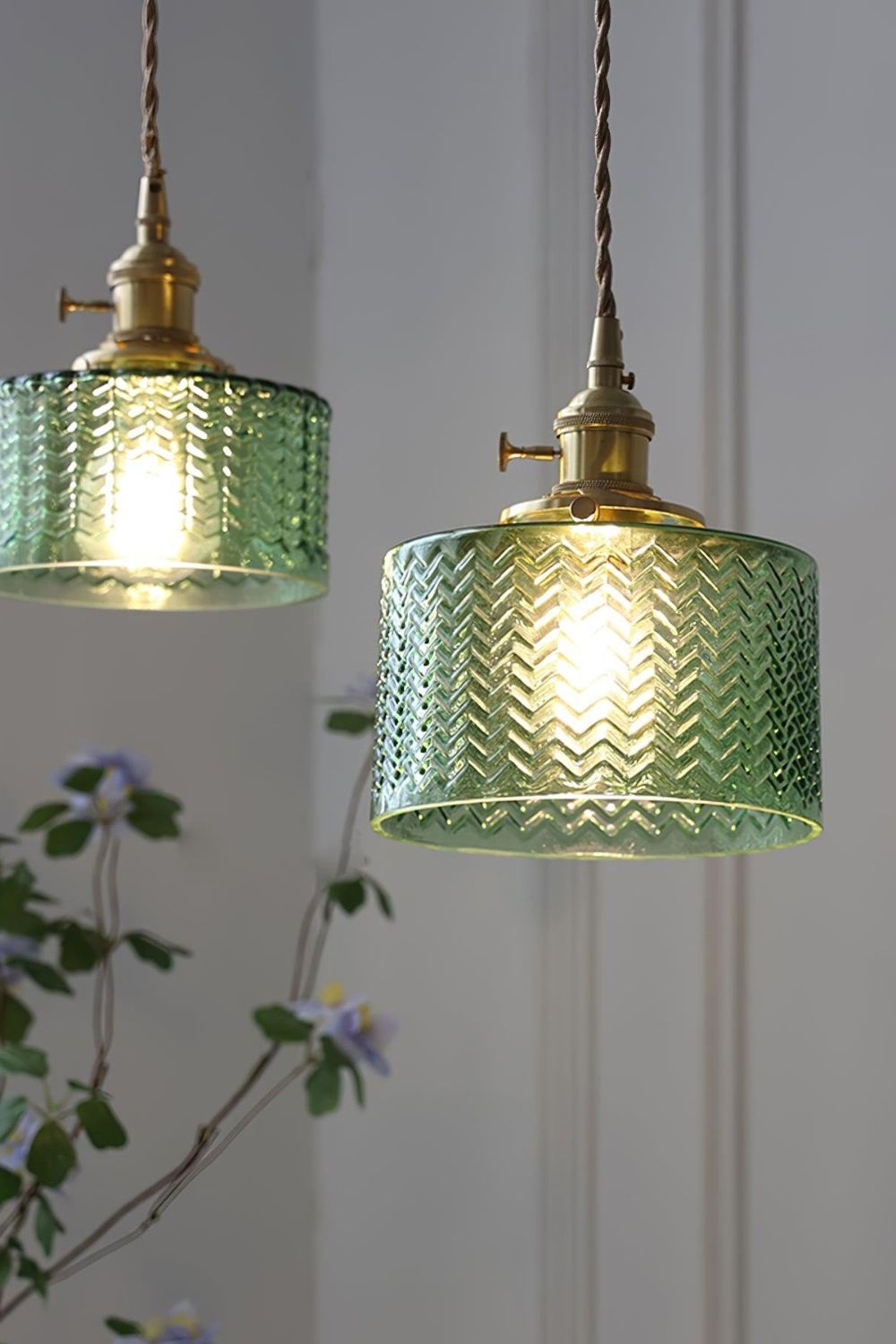 Matilda Emerald Patterned Glass Pendant Light