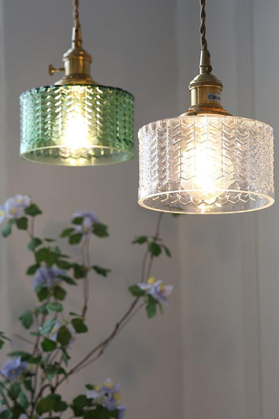 Matilda Emerald Patterned Glass Pendant Light