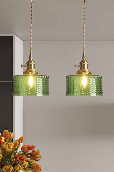 Matilda Emerald Patterned Glass Pendant Light