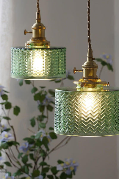 Matilda Emerald Patterned Glass Pendant Light