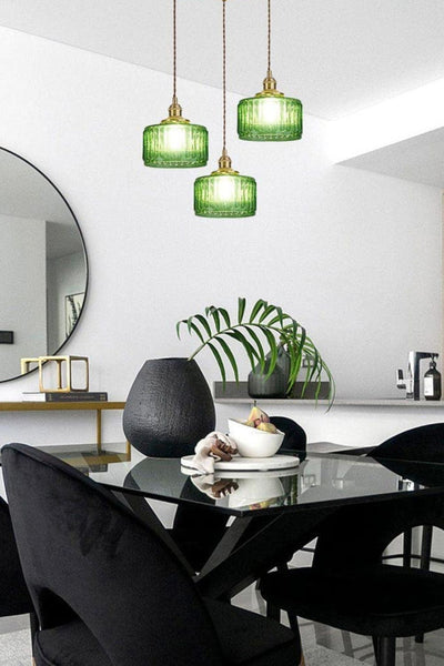 Matilda Emerald Patterned Glass Pendant Light