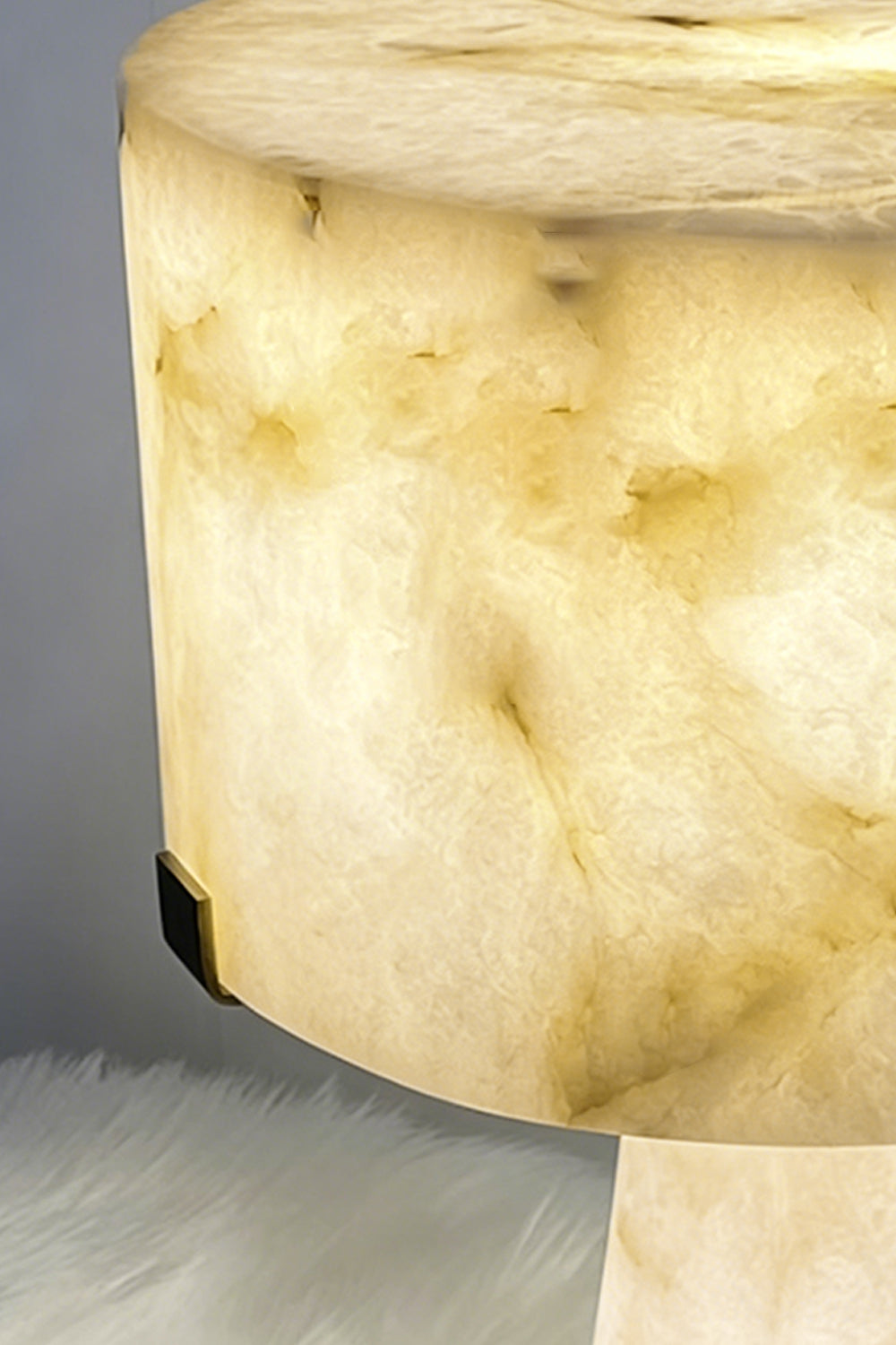 Floor Lamp Detail | Alabaster | Macro shot of translucent stone veining and warm glow | Samu Lamp