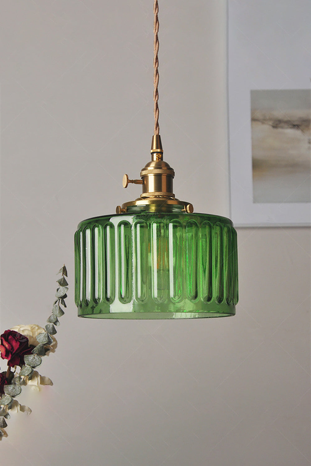 Mid-Century Grooved Glass Pendant Lamp