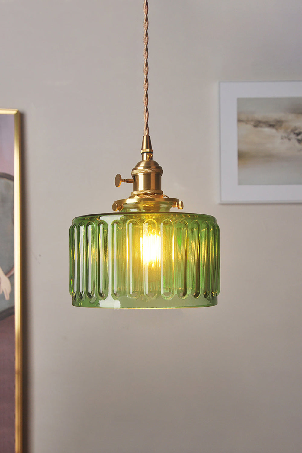 Mid-Century Grooved Glass Pendant Lamp