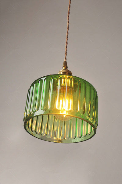 Mid-Century Grooved Glass Pendant Lamp