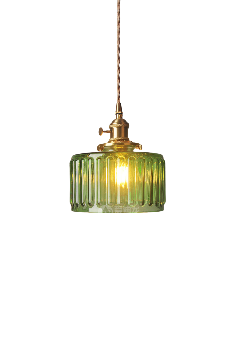 Mid-Century Grooved Glass Pendant Lamp