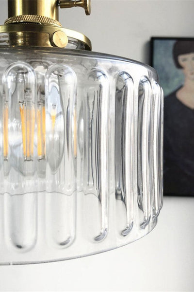 Mid-Century Grooved Glass Pendant Lamp