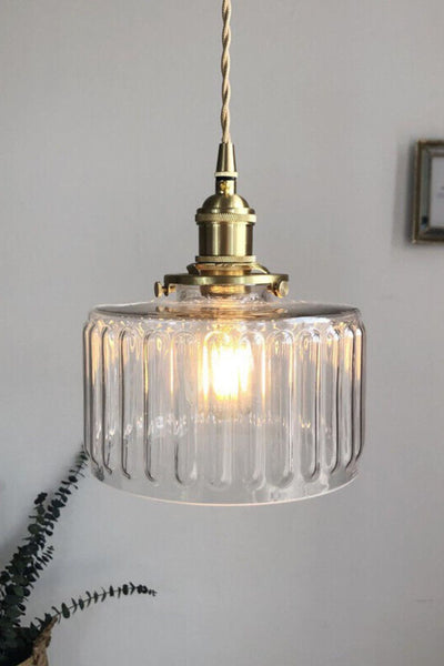 Mid-Century Grooved Glass Pendant Lamp