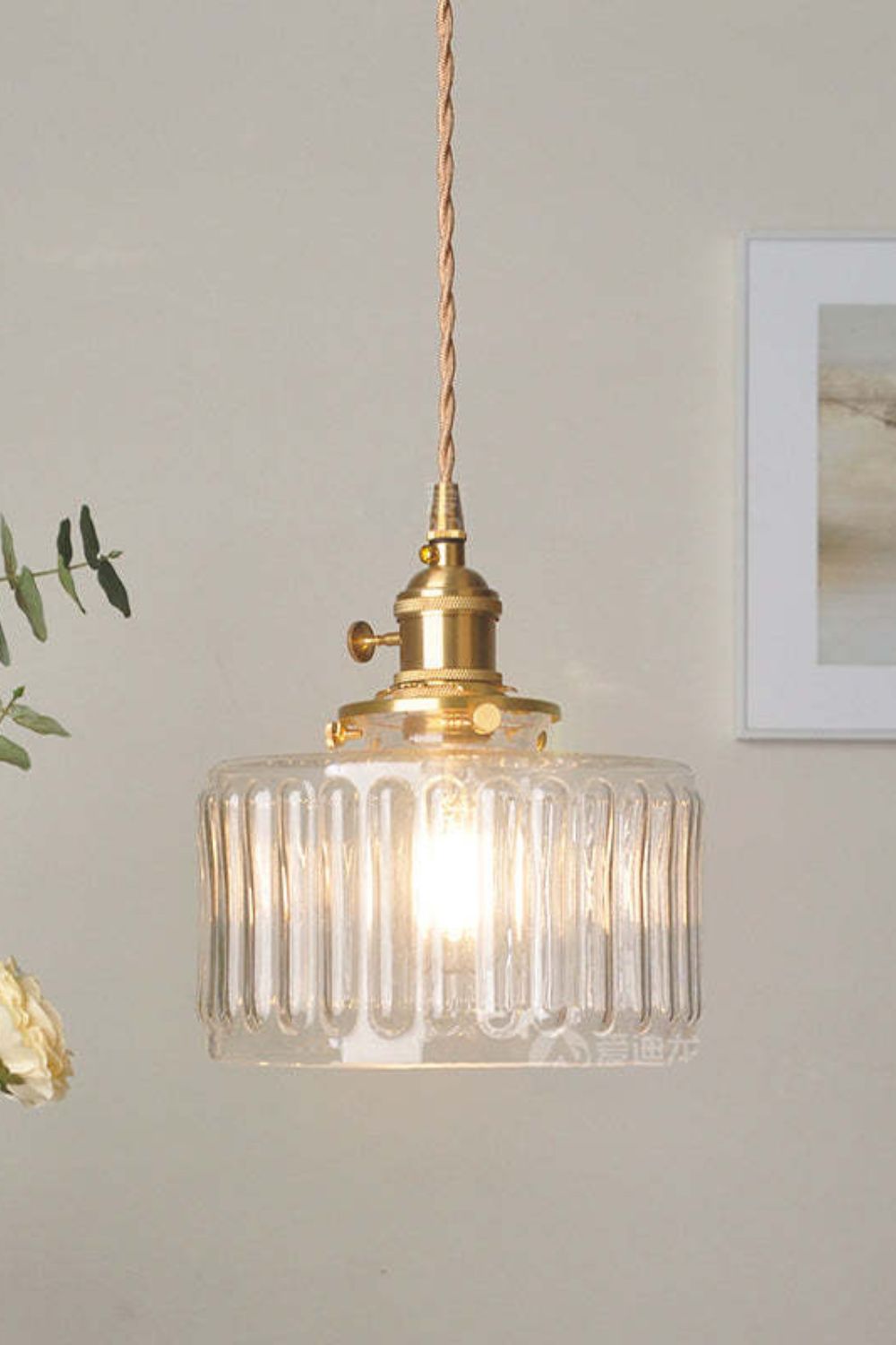 Mid-Century Grooved Glass Pendant Lamp