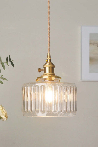 Mid-Century Grooved Glass Pendant Lamp