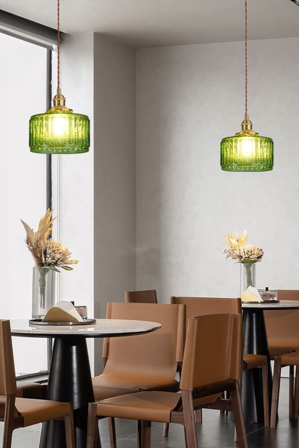 Mid-Century Grooved Glass Pendant Lamp