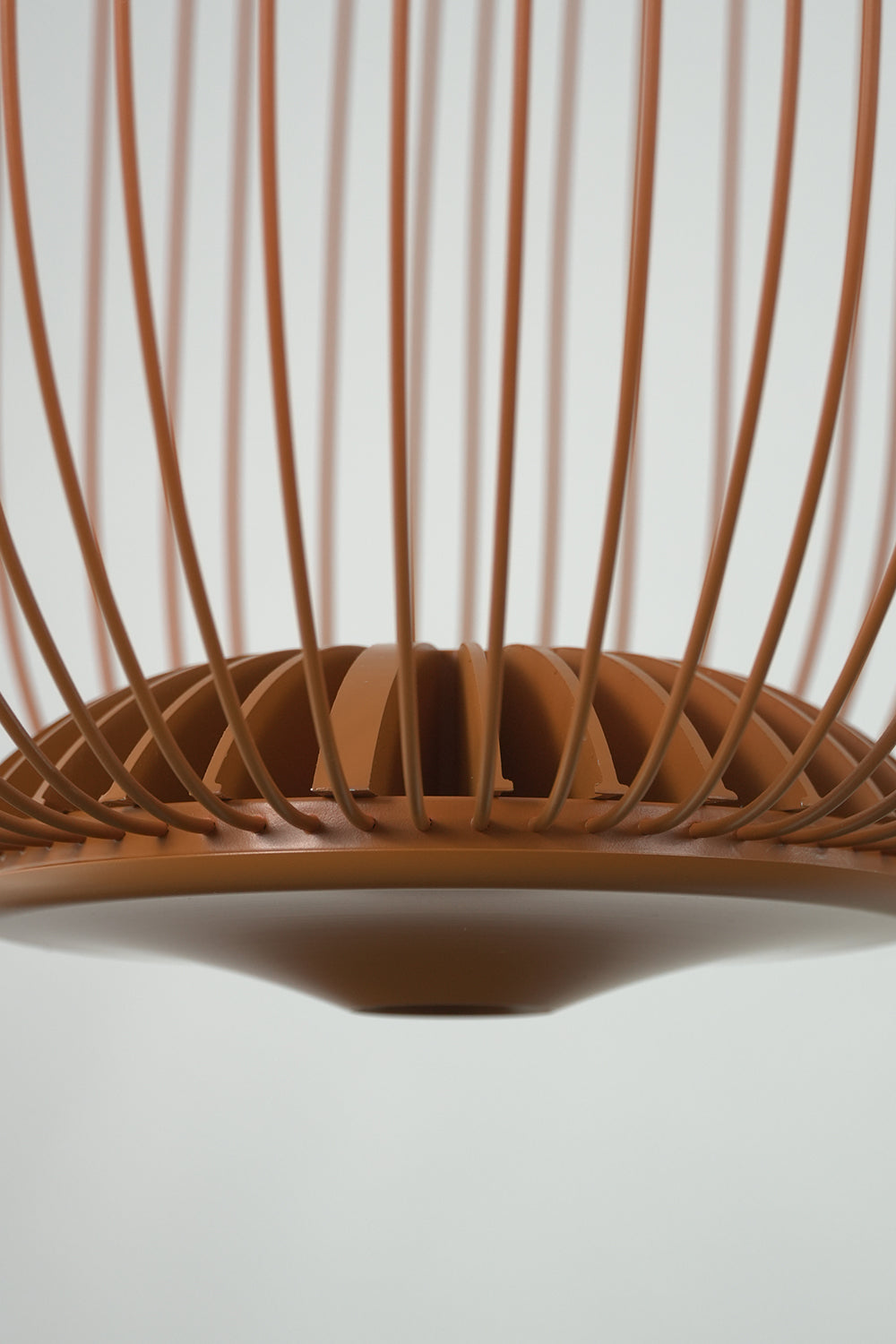 Bottom edge detail of copper wire cage lamp | Aluminum | Close-up showing the curved wire construction | Samu Lamp