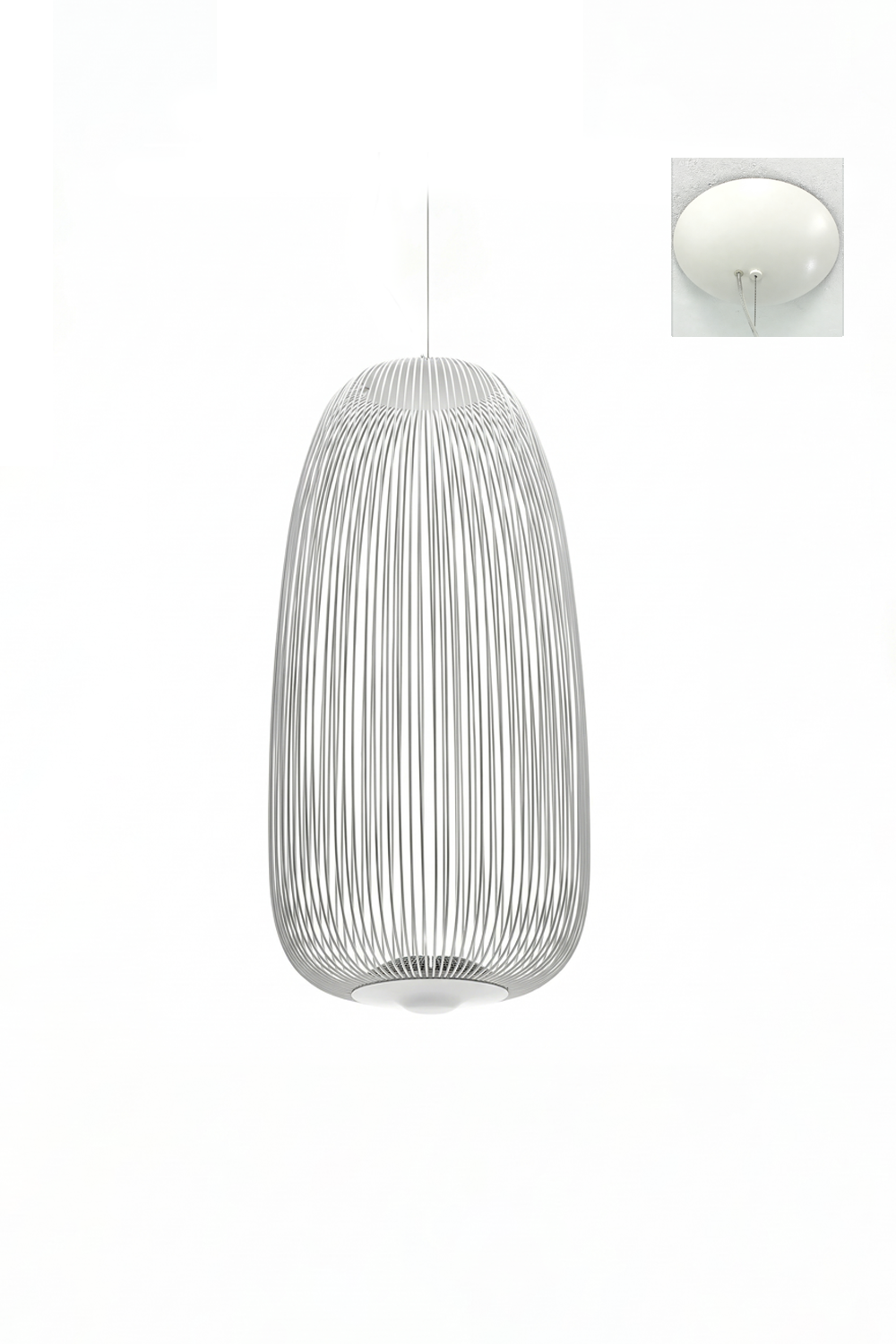 minimalist elliptical wire cage pendant light | Aluminum | Front view isolated on white background | Samu Lamp