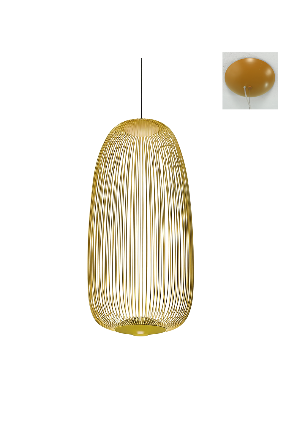 minimalist elliptical wire cage pendant light | Aluminum | Front view isolated on white background | Samu Lamp