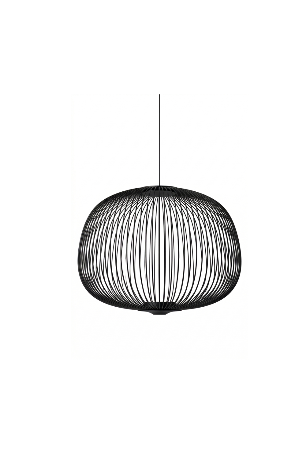 minimalist elliptical wire cage pendant light | Aluminum | Front view isolated on white background | Samu Lamp