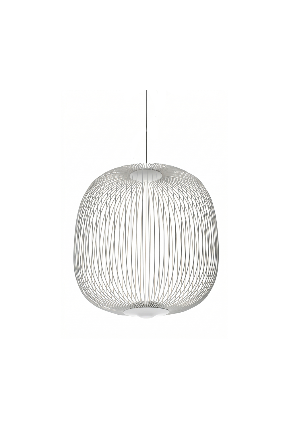 minimalist elliptical wire cage pendant light | Aluminum | Front view isolated on white background | Samu Lamp