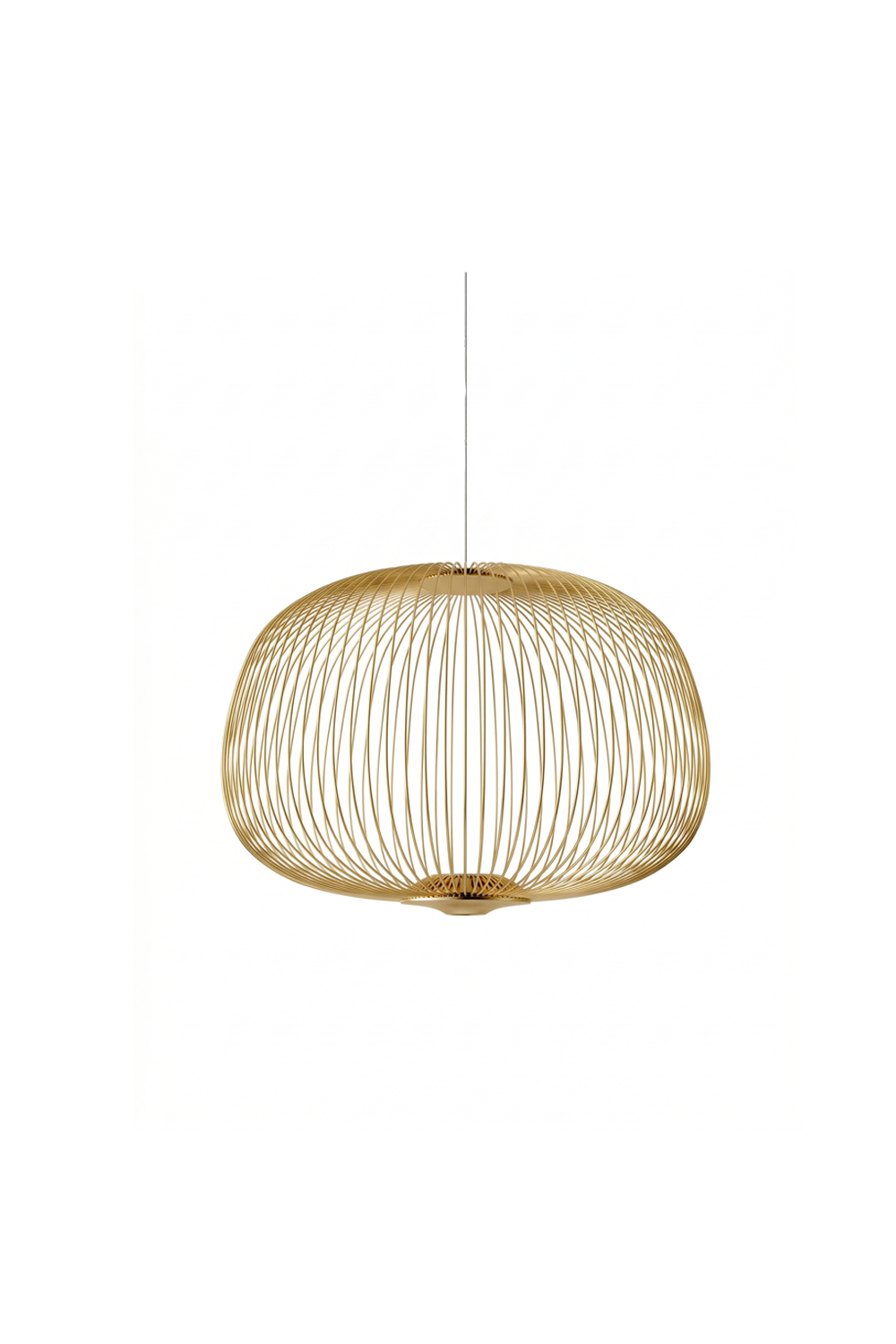 minimalist elliptical wire cage pendant light | Aluminum | Front view isolated on white background | Samu Lamp