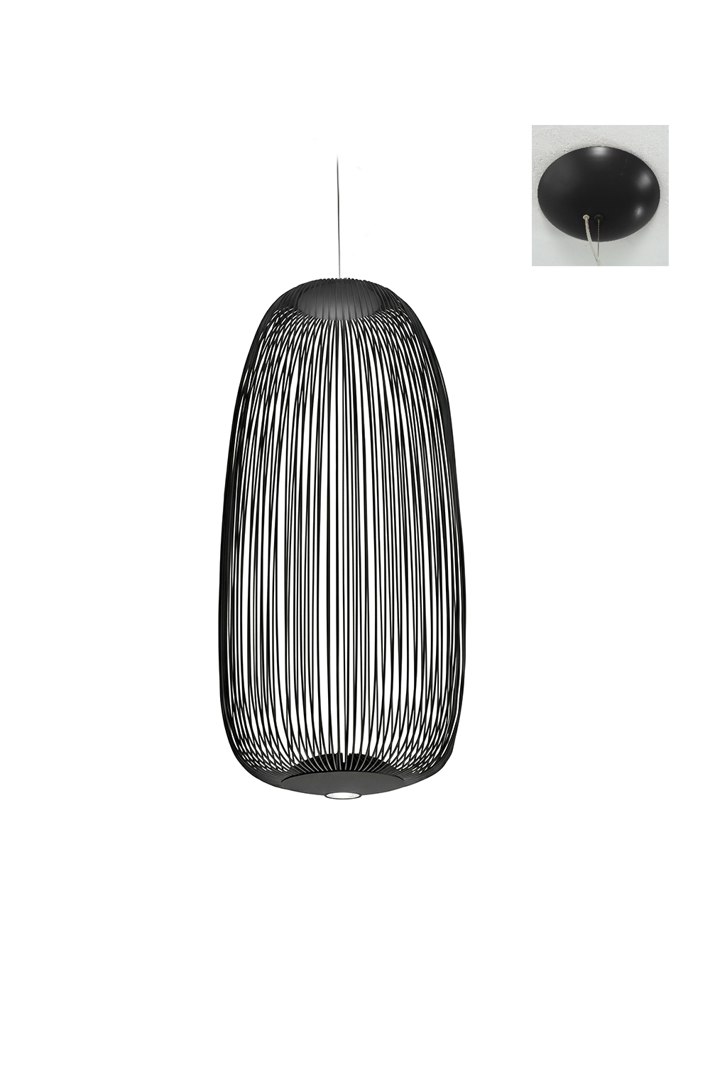 minimalist elliptical wire cage pendant light | Aluminum | Front view isolated on white background | Samu Lamp