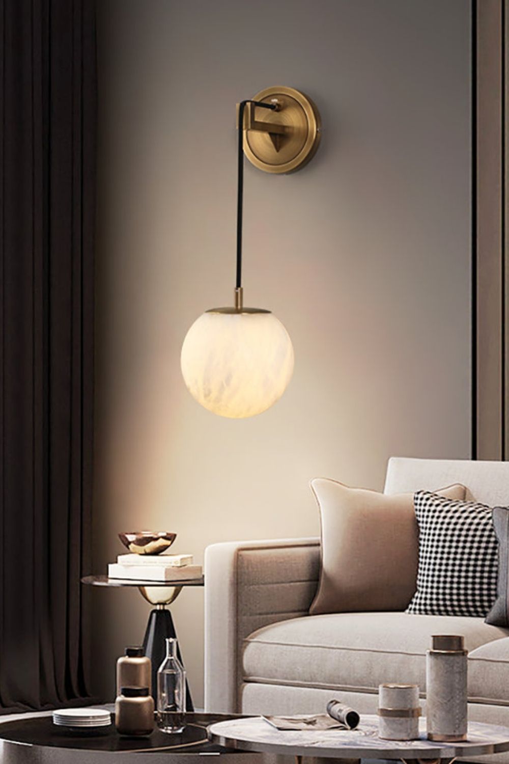 Minimalist Spherical Alabaster Wall Lamp