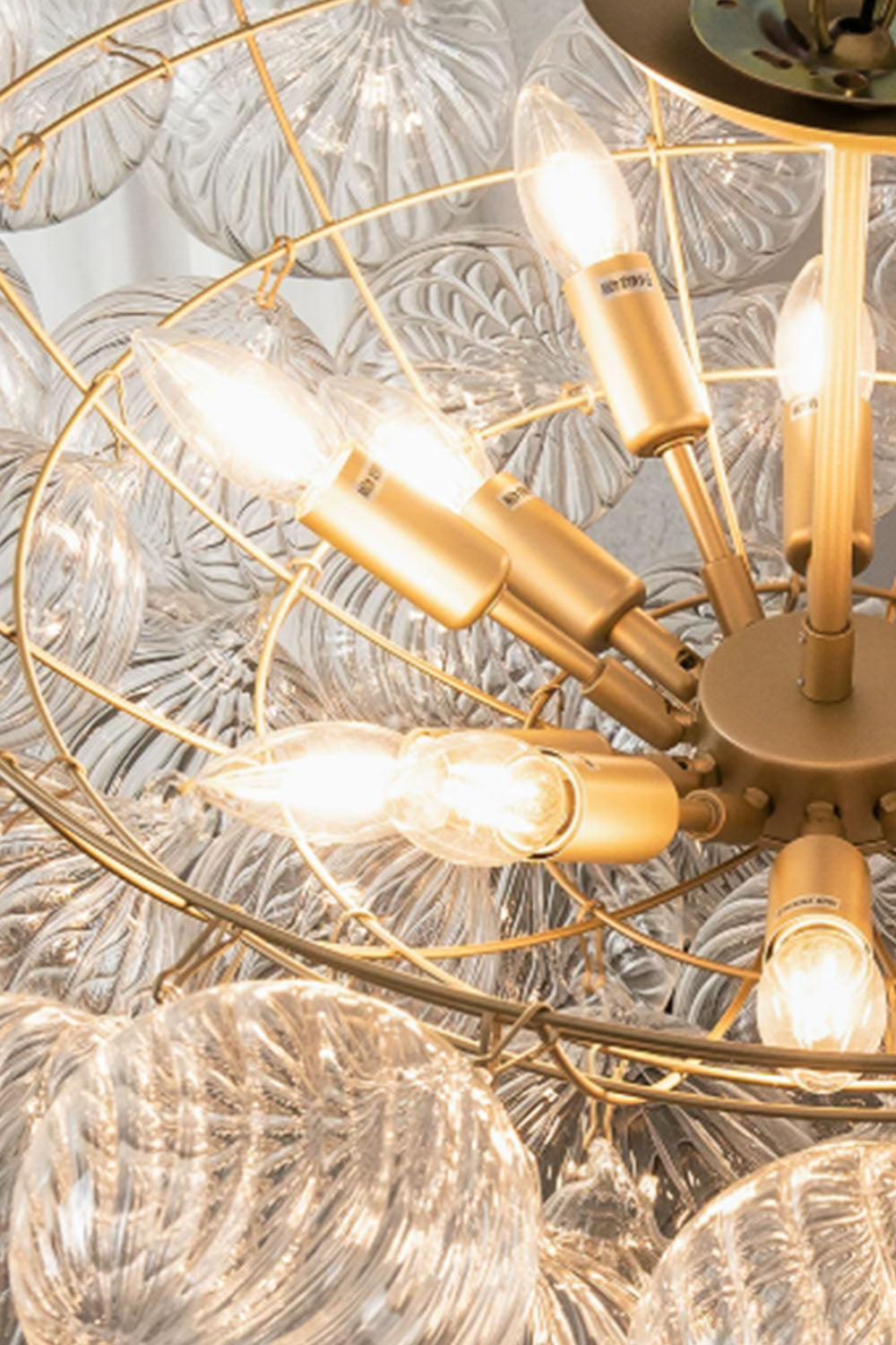 Modern Gold and Clear Glass Sphere Chandelier
