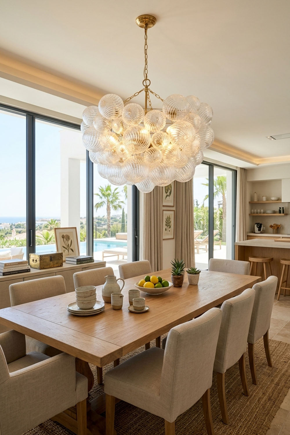 Modern Gold and Clear Glass Sphere Chandelier