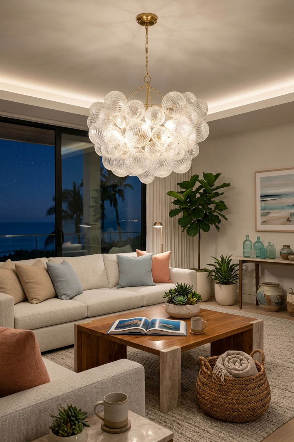 Modern Gold and Clear Glass Sphere Chandelier