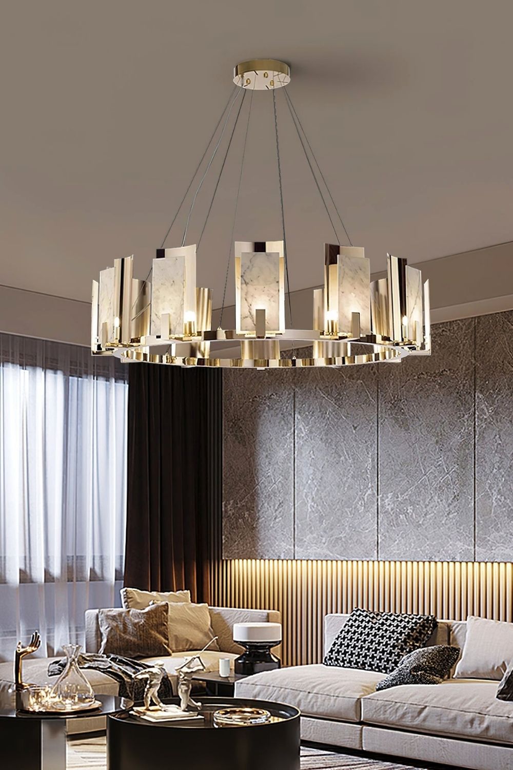 Modern Alabaster Jessie Round Chandelier