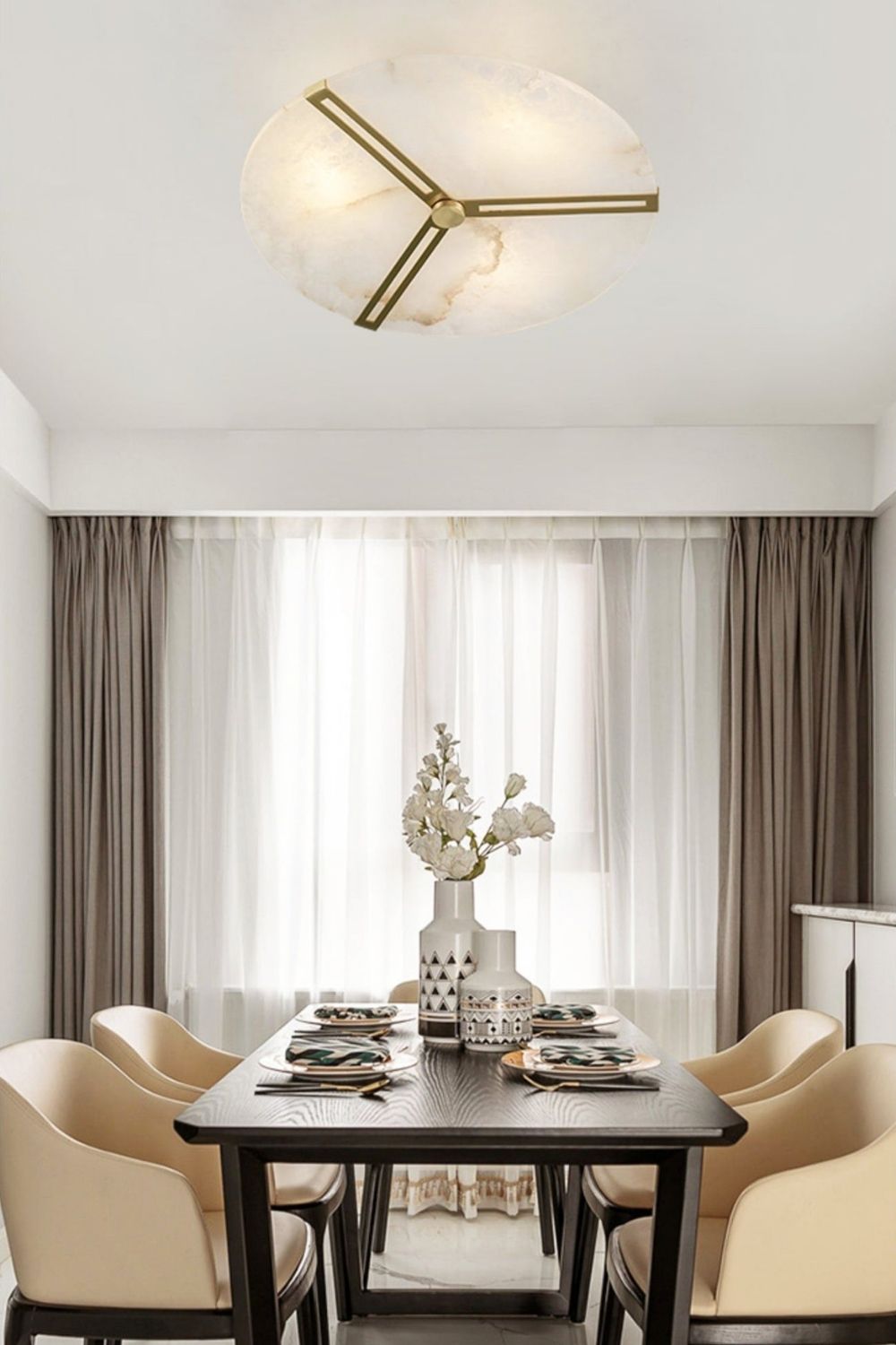 Modern Alabaster Round Copper Ceiling Lamp