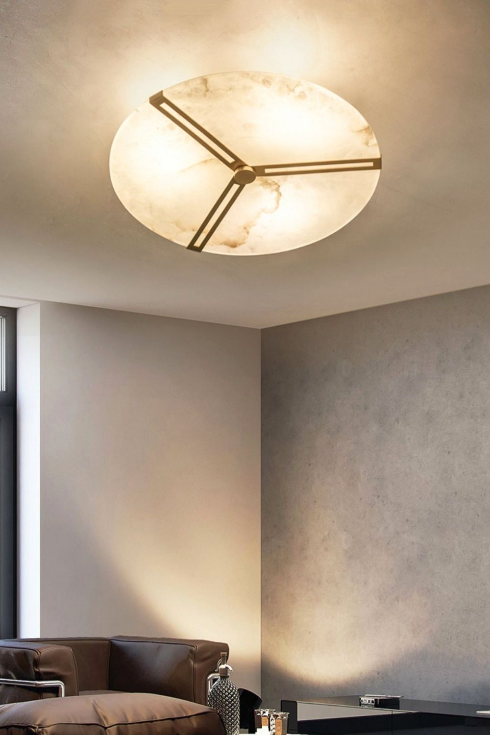 Modern Alabaster Round Copper Ceiling Lamp