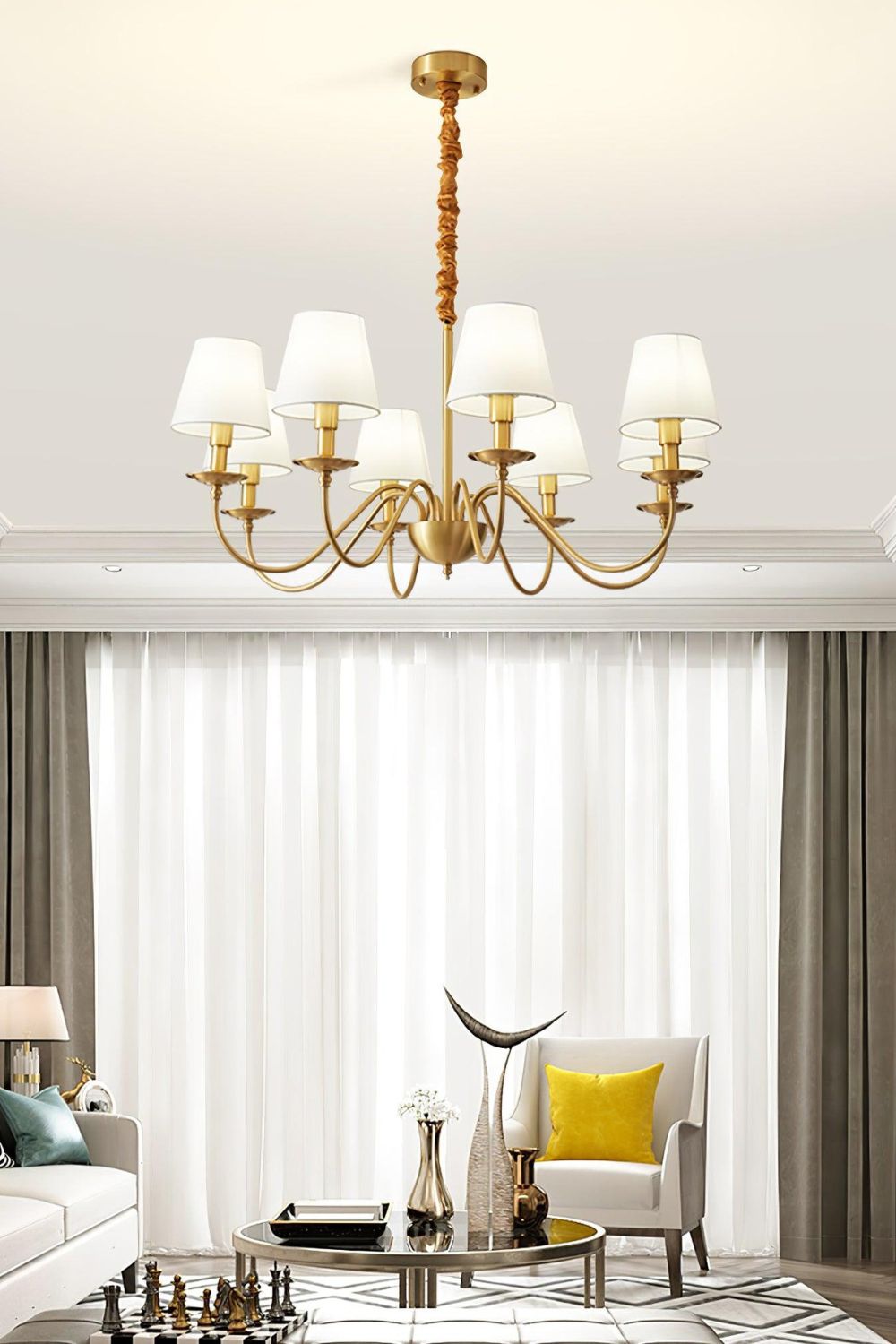 Modern Brass Fabric Chandelier