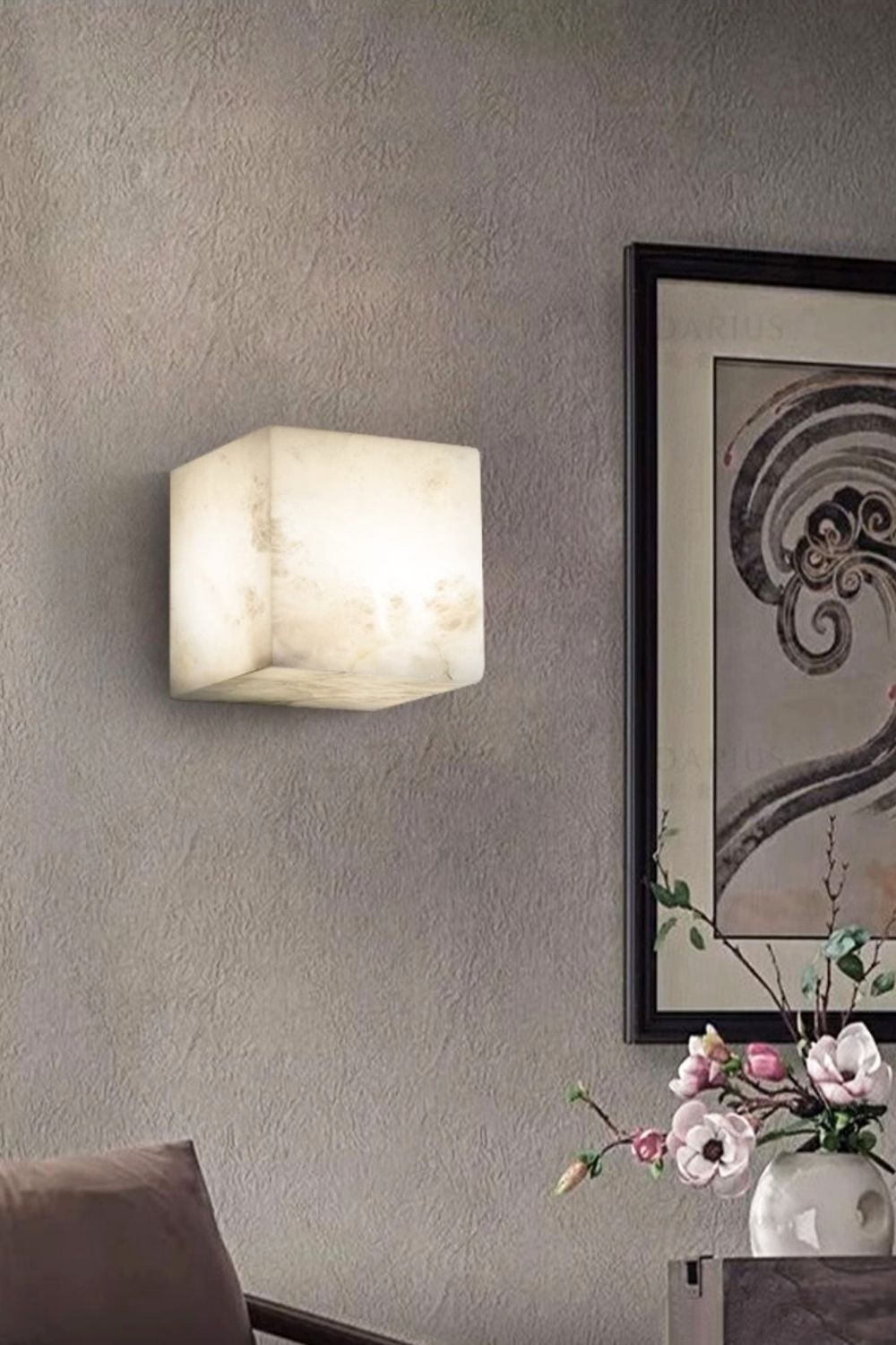 Modern Cube Square Alabaster Wall Sconce