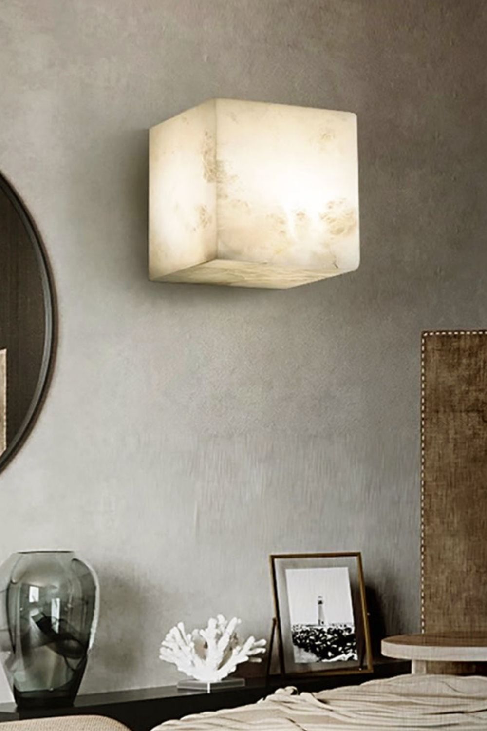 Modern Cube Square Alabaster Wall Sconce