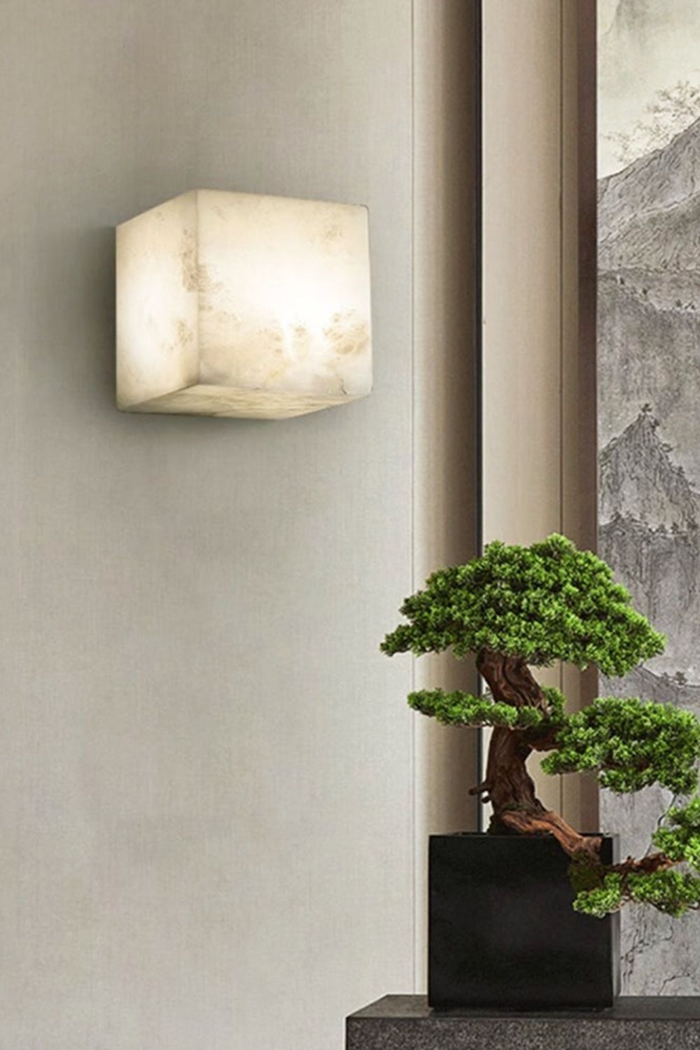 Modern Cube Square Alabaster Wall Sconce