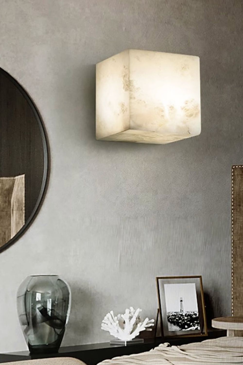 Modern Cube Square Alabaster Wall Sconce