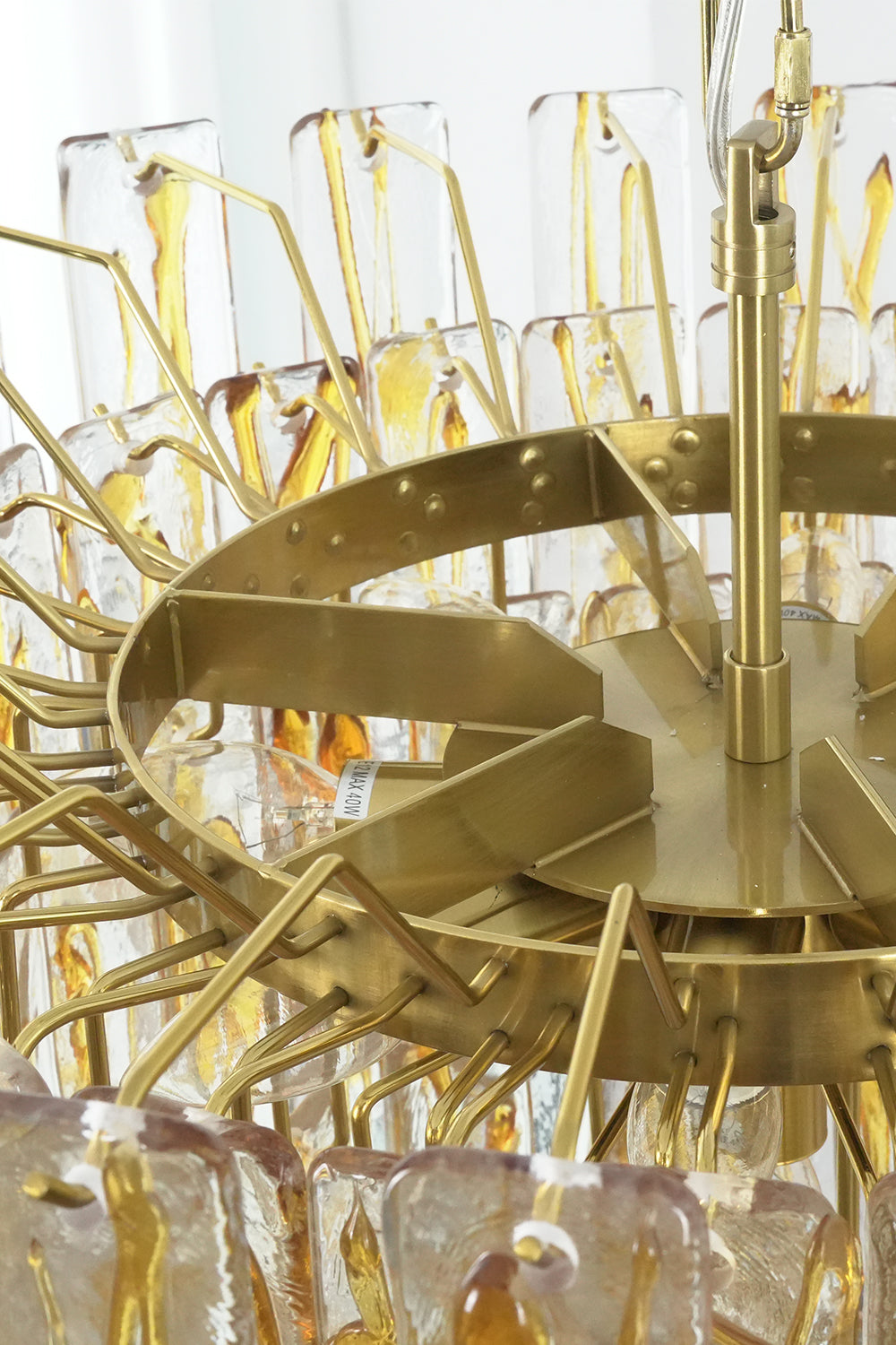 Molten Amber Glass Chandelier |Metal detail | Samu Lamp