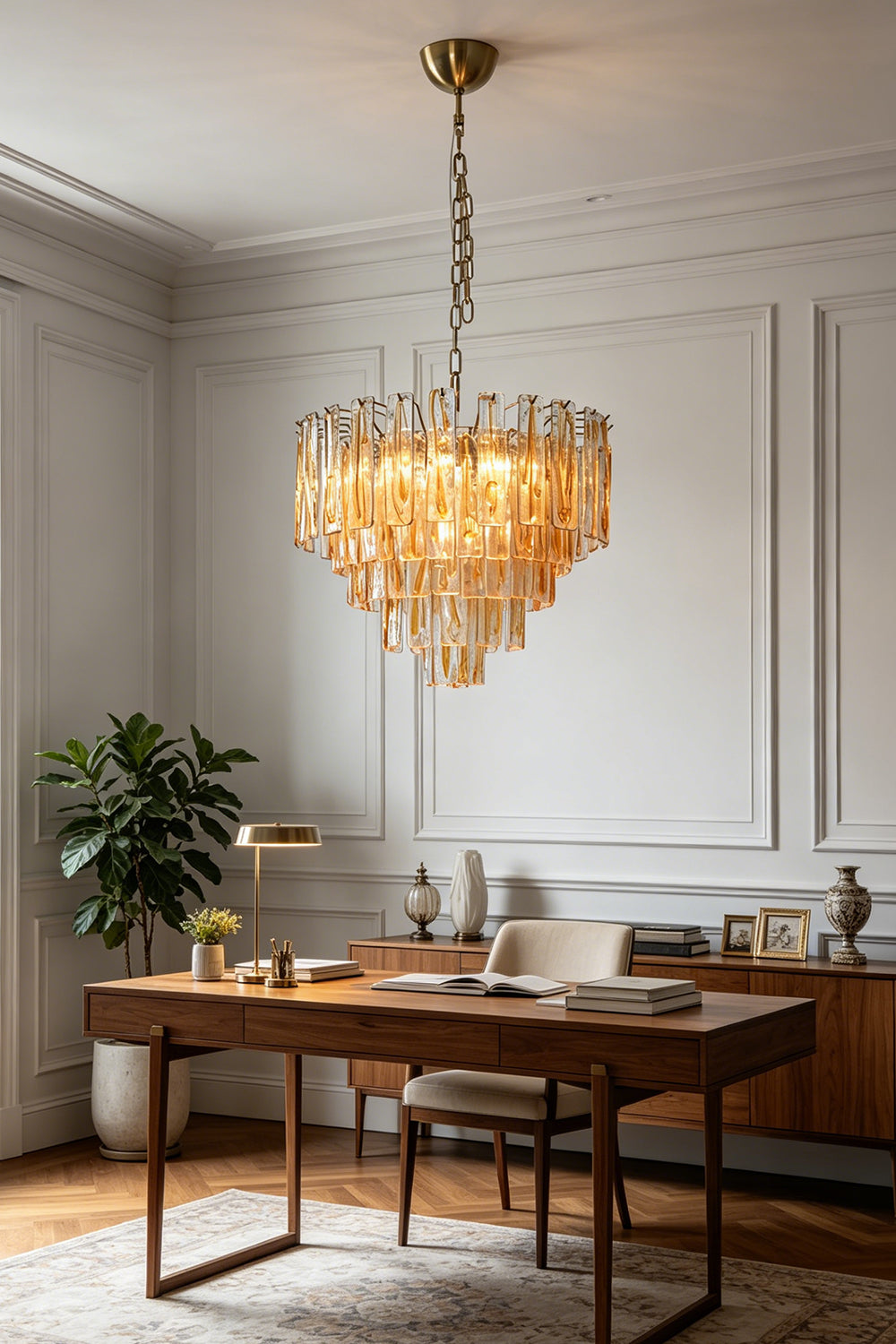 Molten Amber Glass Chandelier for Den/Study | Samu Lamp