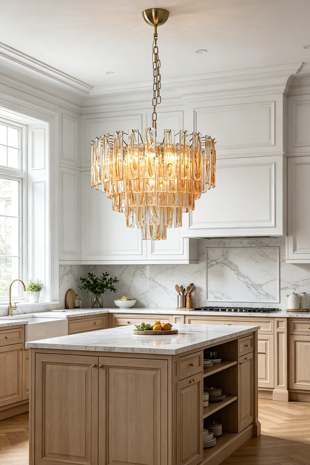 Molten Amber Glass Chandelier for Kitchen | Samu Lamp