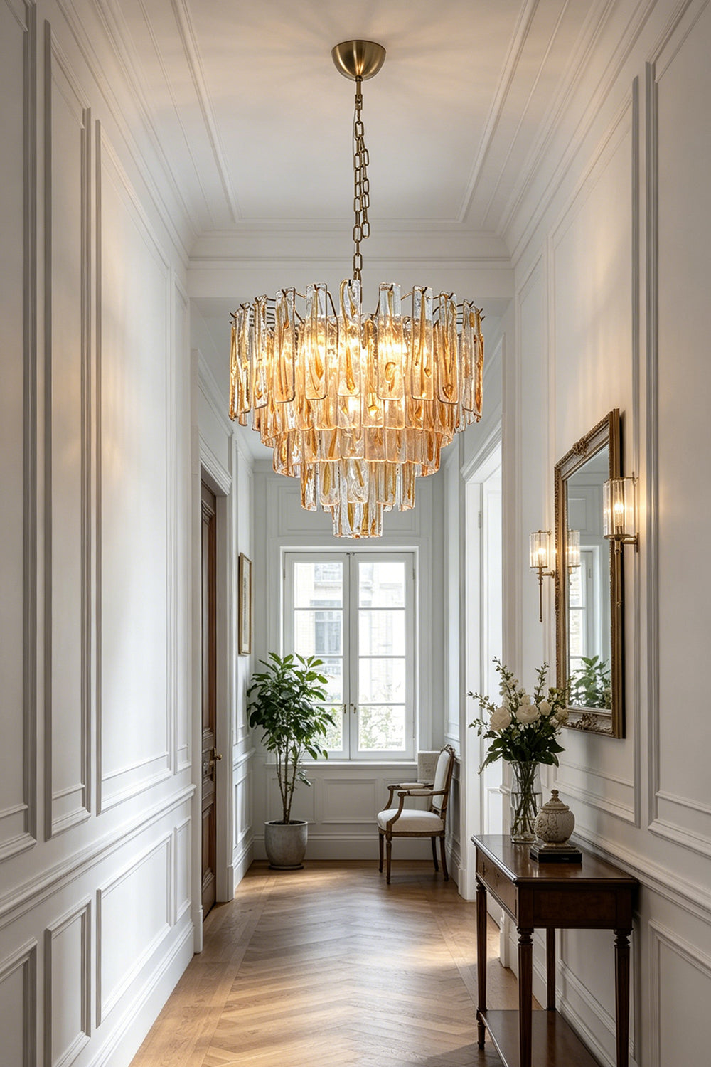 Molten Amber Glass Chandelier for Hallway | Samu Lamp