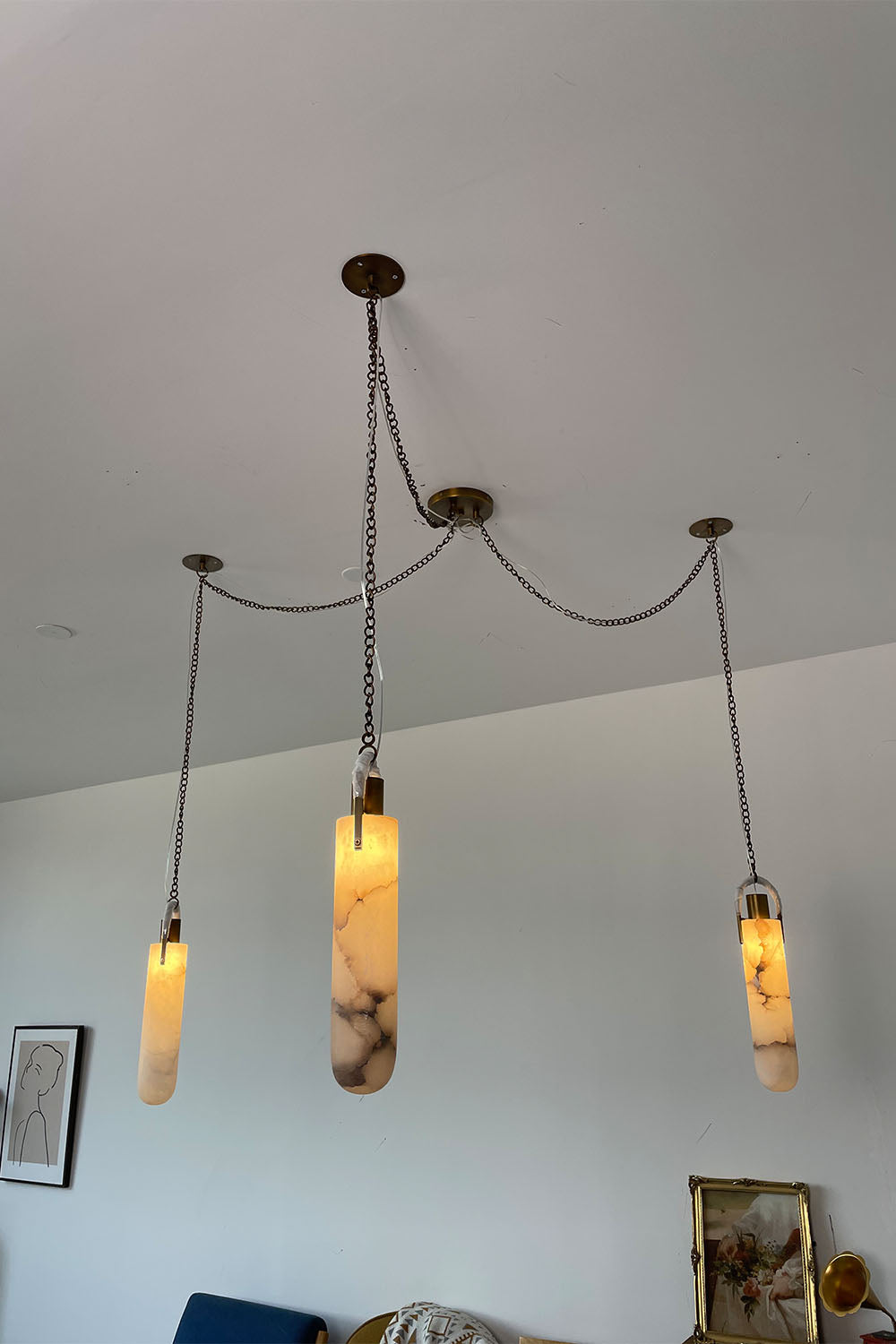 Multi-head Alabaster Cylindrical Chandelier
