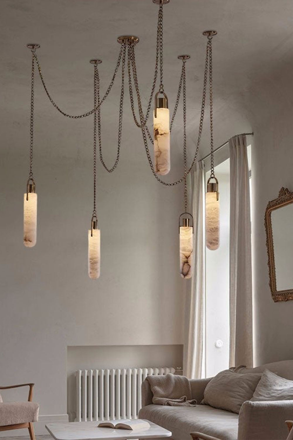 Multi-head Alabaster Cylindrical Chandelier