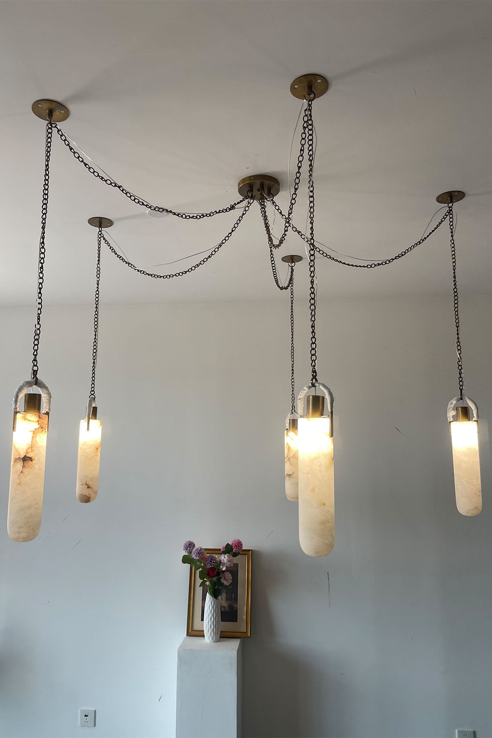 Multi-head Alabaster Cylindrical Chandelier