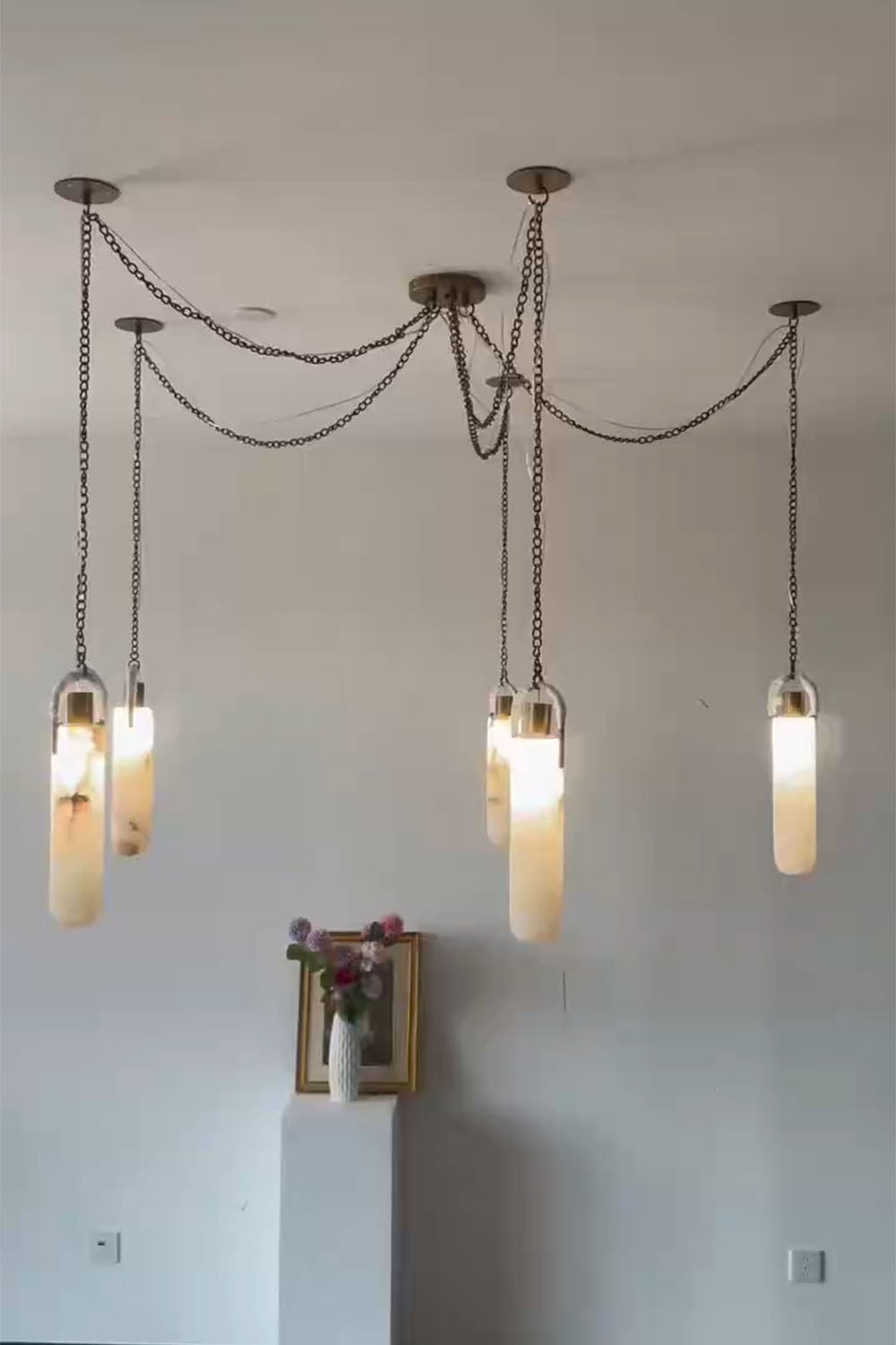 Multi-head Alabaster Cylindrical Chandelier