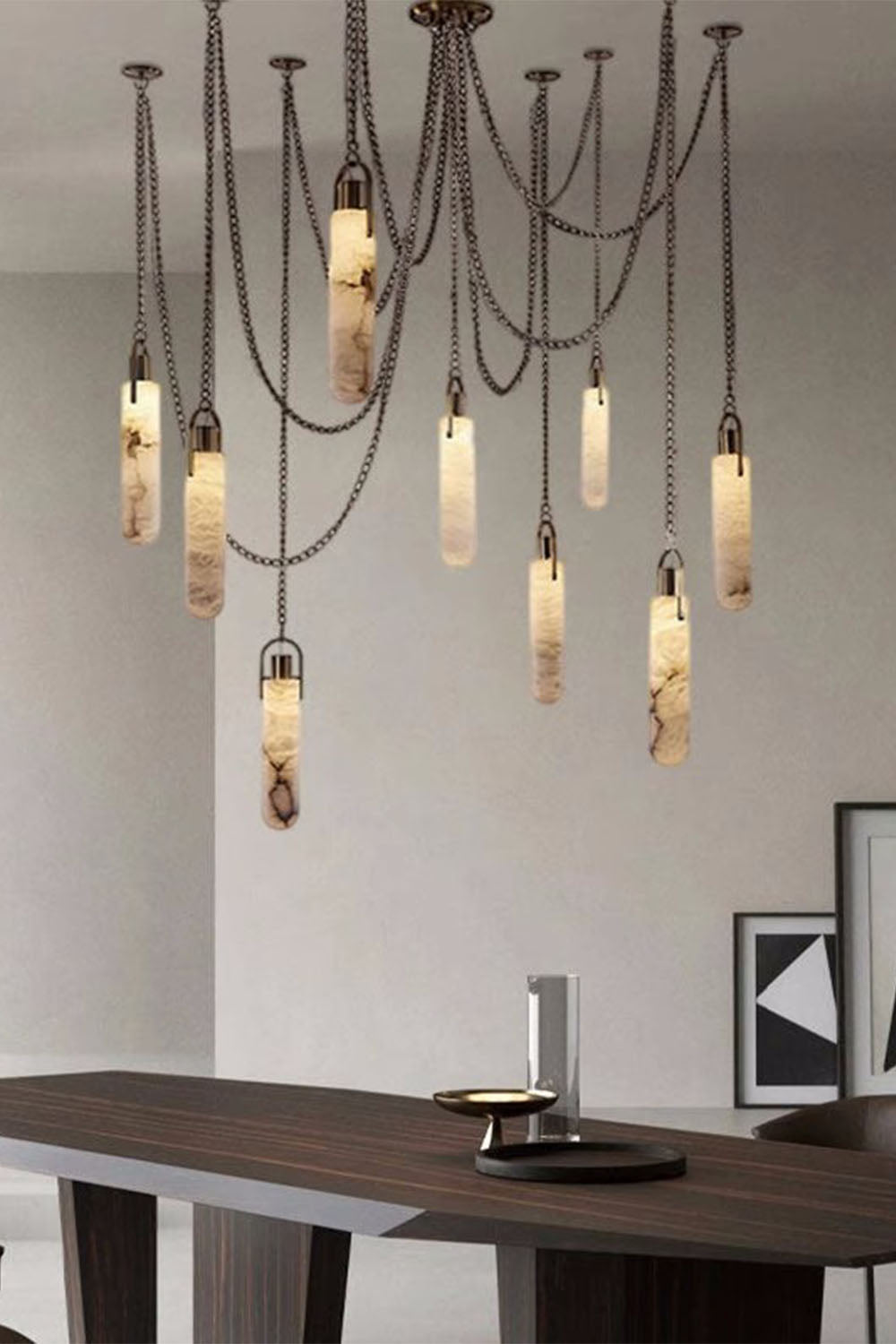 Multi-head Alabaster Cylindrical Chandelier
