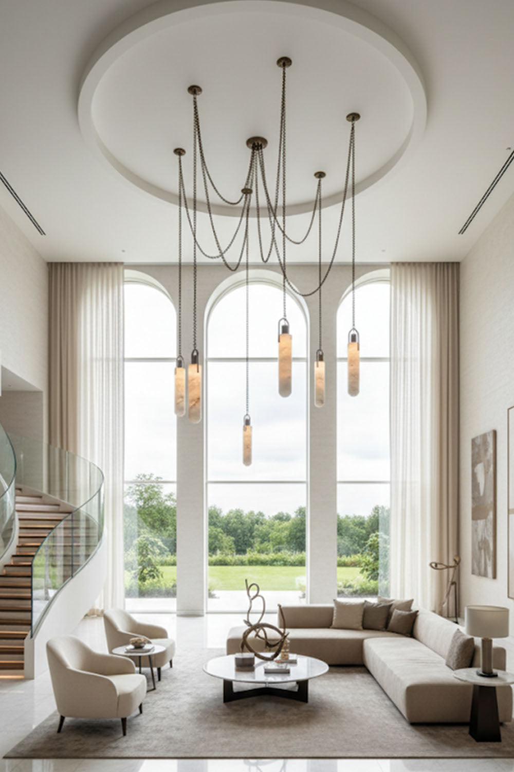 Multi-head Alabaster Cylindrical Chandelier